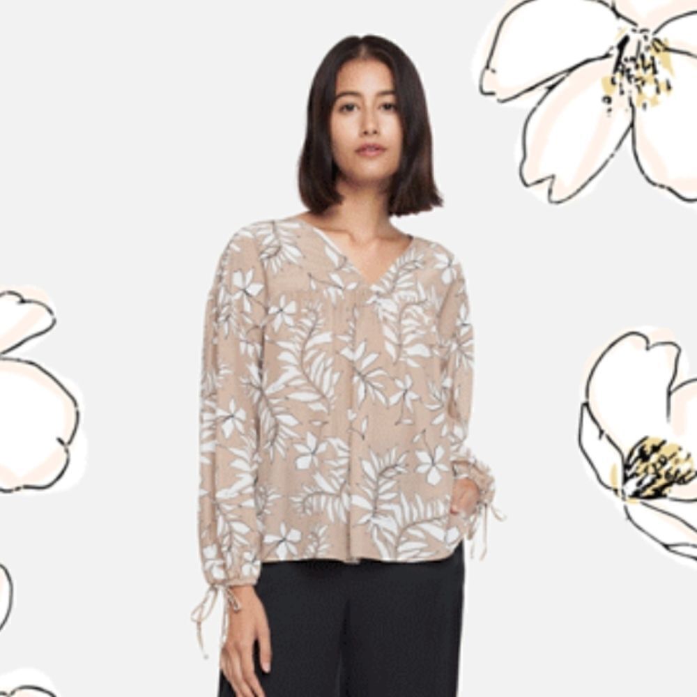 Tucker Bohemian Blouse Safari Floral in Crepe de Chine Silk Top